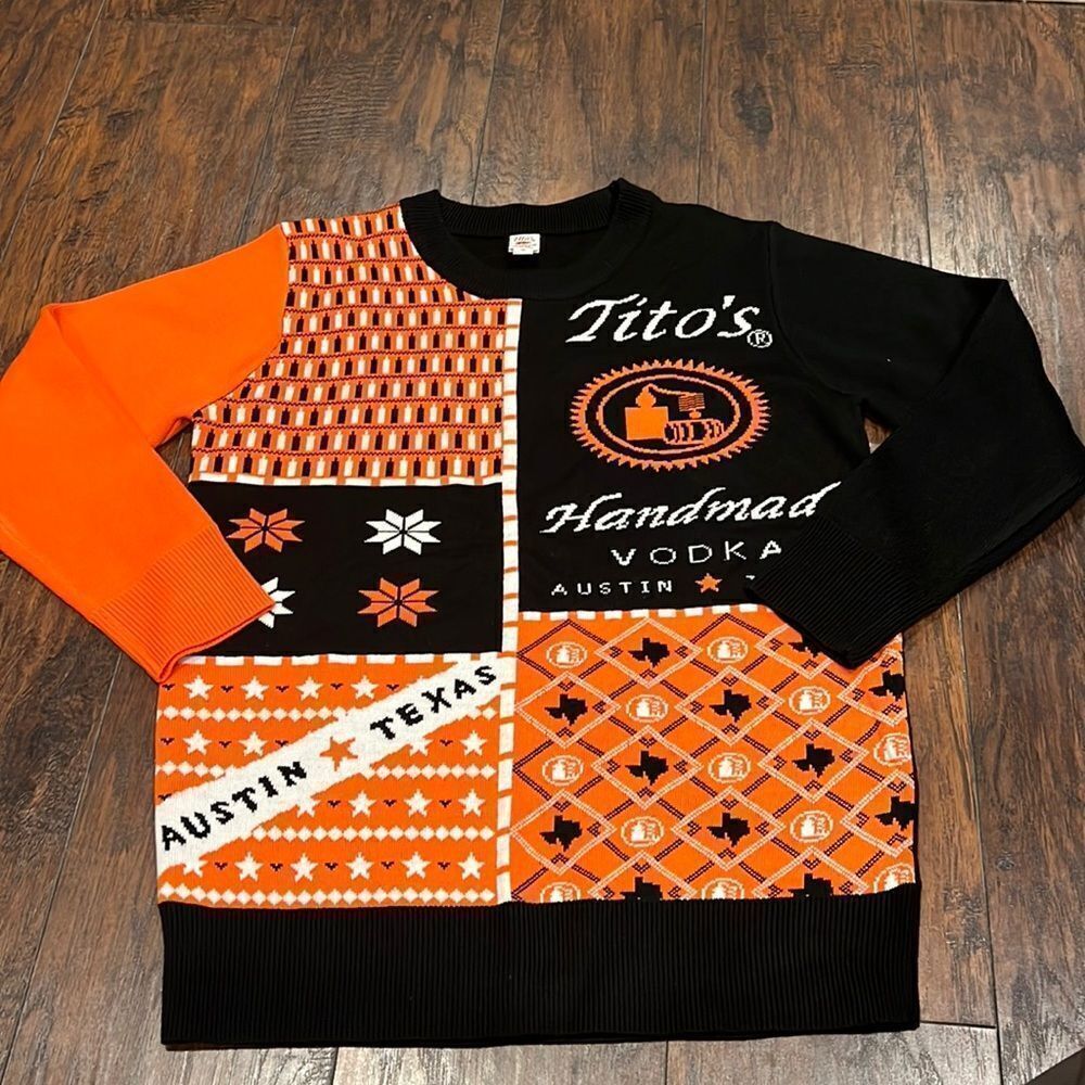 Tito's handmade Vodka Sweater Austin Texas size S in EUC collector advertisement